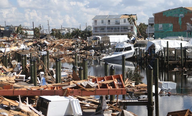 Debris from homes, tree limbs and boats were scattered throughout Mexico Beach on Oct.15, 2018. Hurricane Michael tore through the Florida Panhandle on Oct.10, 2018.