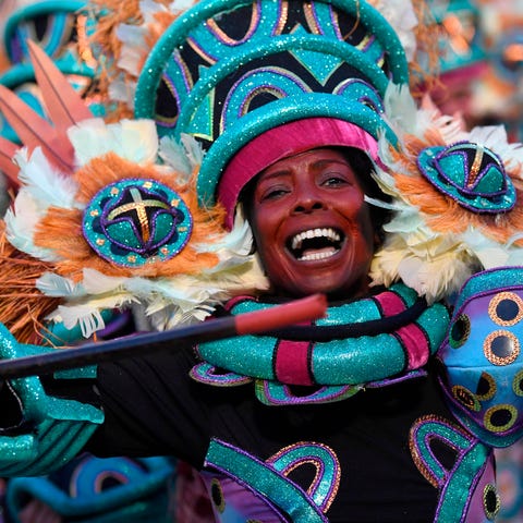 Membera of the Portela samba school performs durin