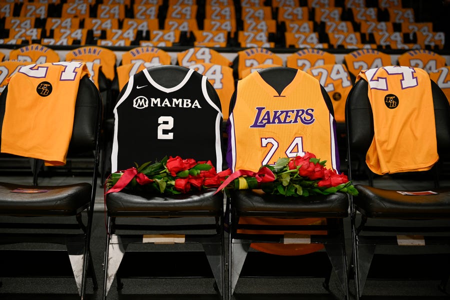 A memorial for Kobe Bryant and his daughter Gianna Bryant at Staples Center in Los Angeles on Jan. 31, 2020.