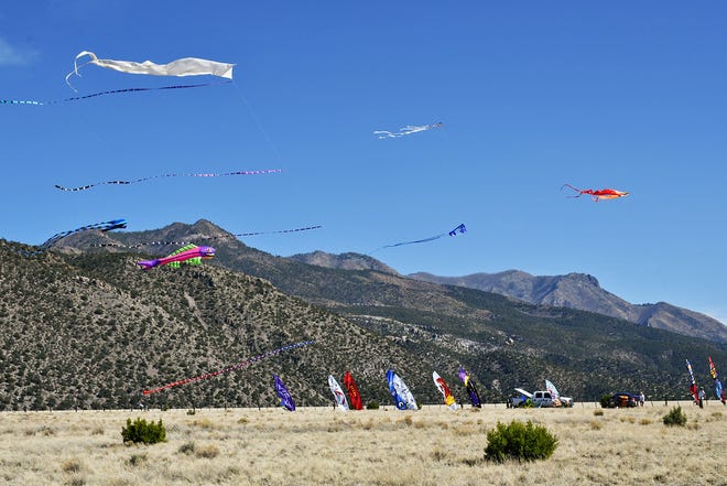 Kites of all shapes and sizes fly at the annual Whitewater Mesa Kite Picnic every April.