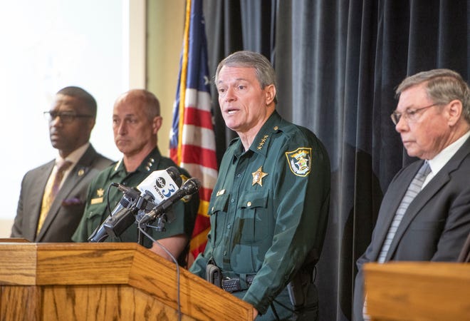 Sheriff David Morgan speaks during a press conference calling for community assistance in addressing the recent increase in gun violence at the Escambia County Sheriff Office in Pensacola on Tuesday, Feb. 25, 2020.