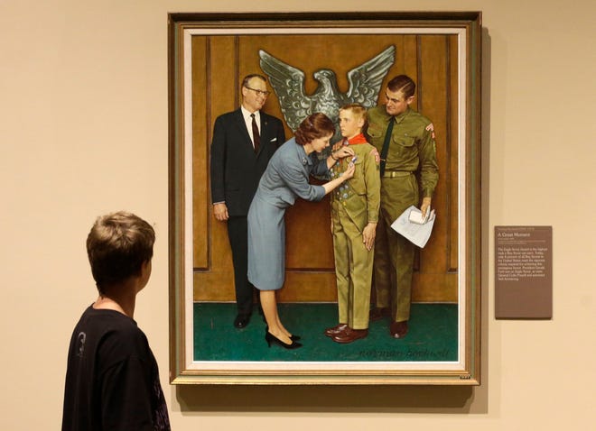 A Boy Scout-themed Norman Rockwell painting is displayed on July 22, 2013, during an exhibition at the Church History Museum in Salt Lake City, Utah. The Boy Scouts of America disclosed in a bankruptcy document that the group owns original Rockwell paintings, which would be sold off to pay sexual abuse victims.