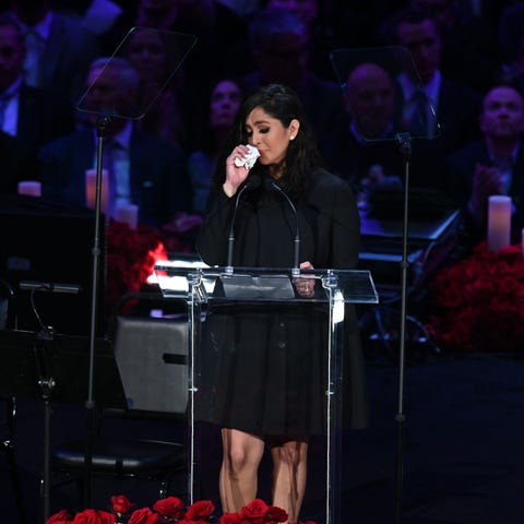 Vanessa Bryant weeps while delivering her remarks 