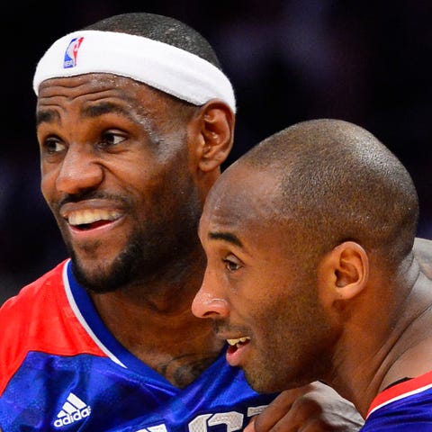 Kobe Bryant and LeBron James have some fun during 