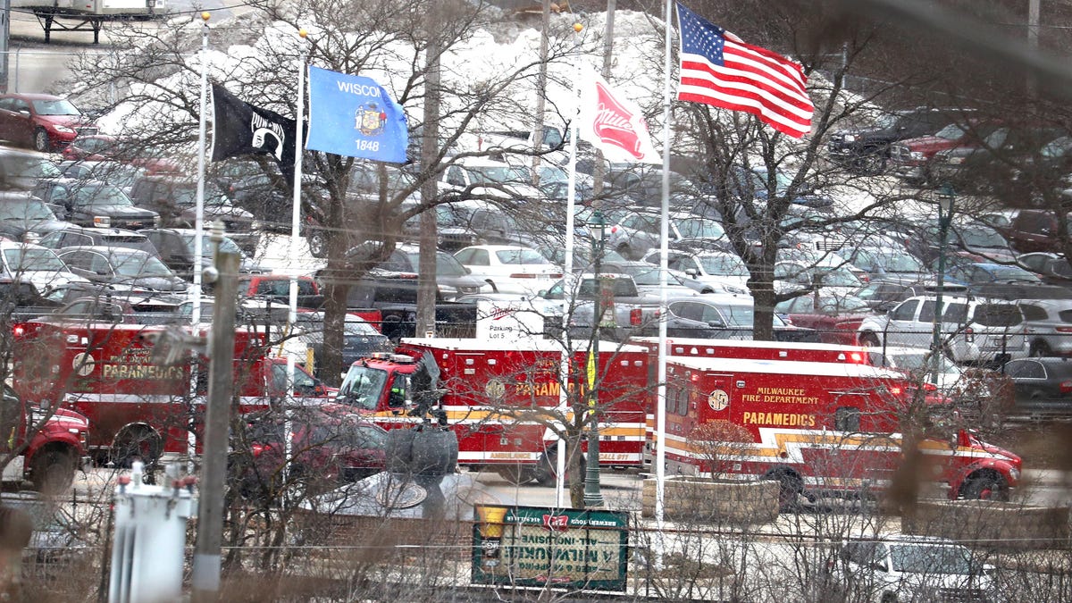 Paramedic units are parked near the employee parking entrance to Molson Coors on West State Street. Milwaukee police and fire personnel responded at West 35th and State to reports of an active shooting at Molson Coors.