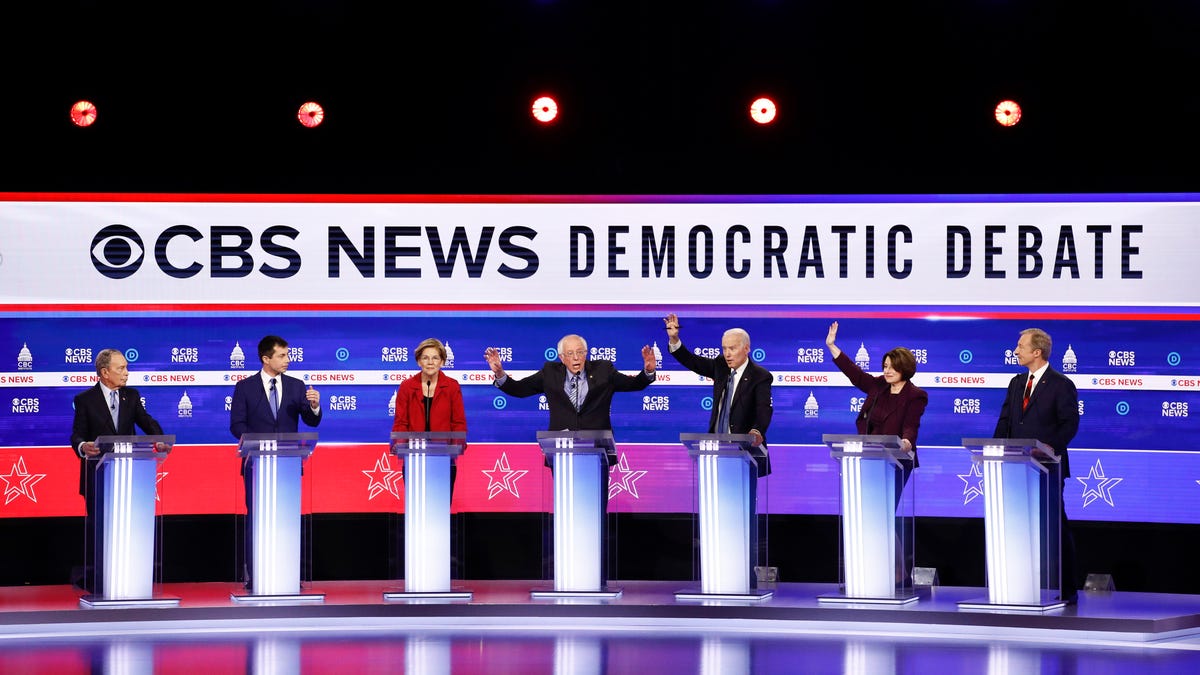 Democratic presidential candidates debate on Feb. 25, 2020, in Charleston, S.C.