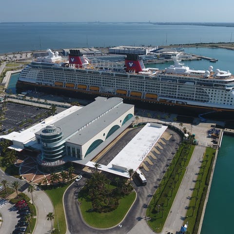 The Disney Dream is shown docked at Port Canaveral