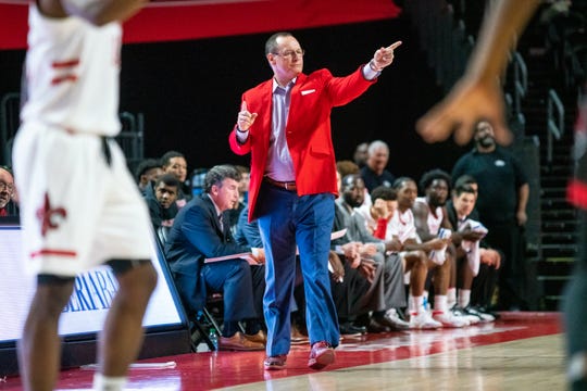 UL's Bob Marlin, shown here coaching against Arkansas State in February at the Cajundome, hopes scheduling is headed in more of a regional direction going forward.