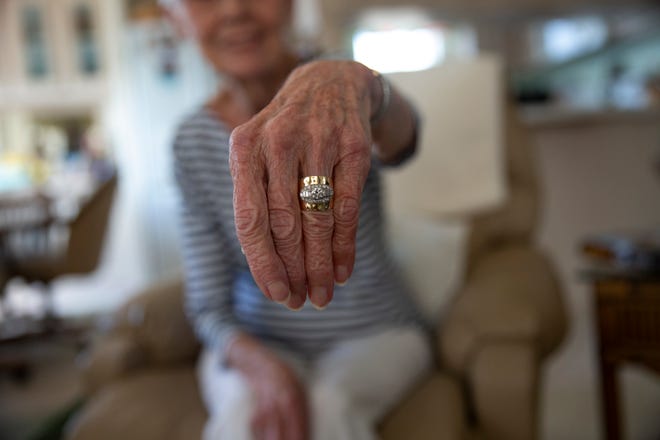 Ann DeVries shows the ring she accidently threw away and recovered at the landfill, Thursday, Feb. 27, 2020, in East Naples.