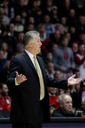 Purdue head coach Matt Painter reacts during the first half of a NCAA men's basketball game, Thursday, Feb. 27, 2020 at Mackey Arena in West Lafayette.