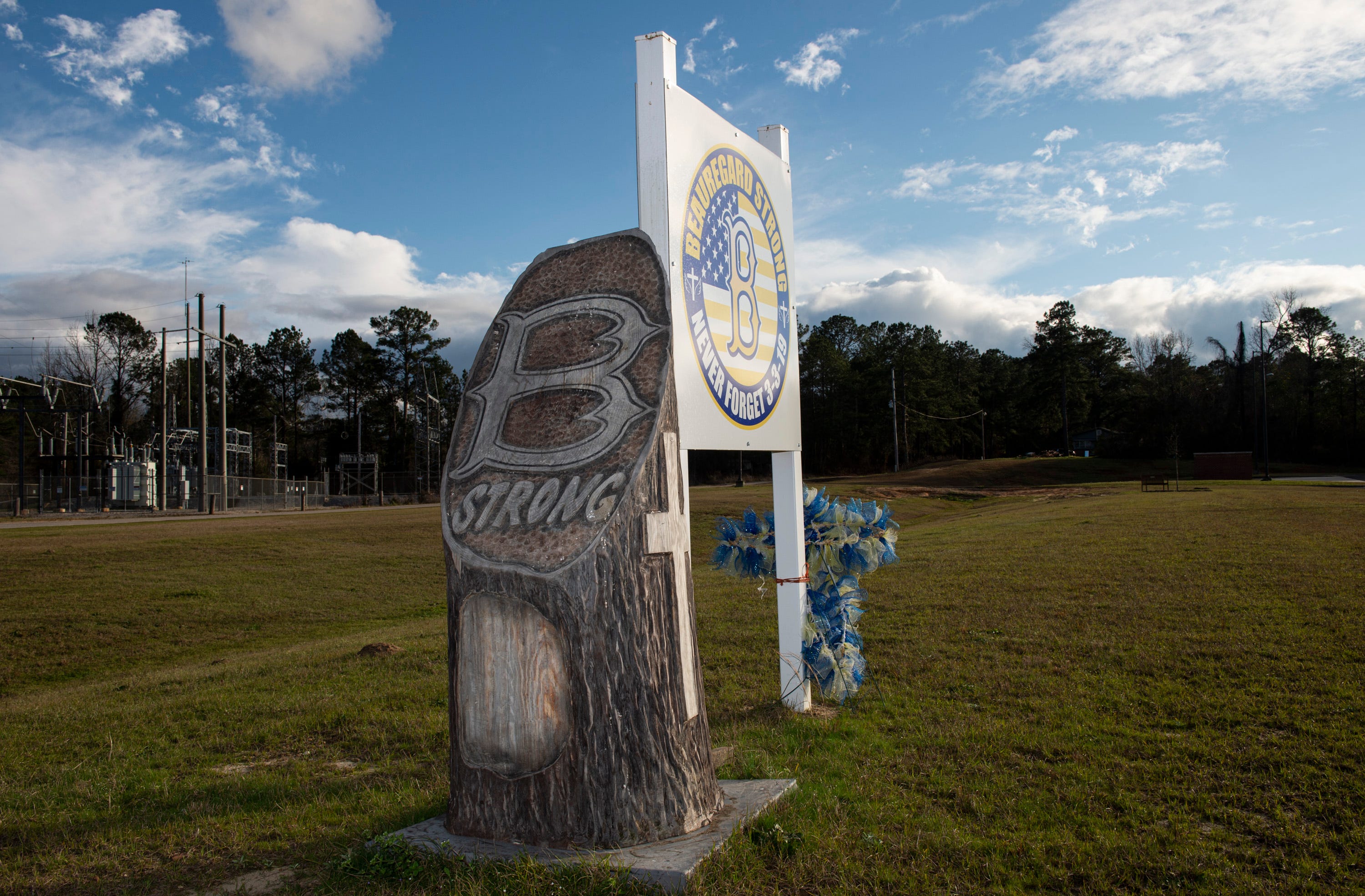 A memorial to victims of the March 2019 tornado that killed 23 people stands at Providence Baptist Church in Beauregard, Ala., on Wednesday, Feb. 26, 2020.