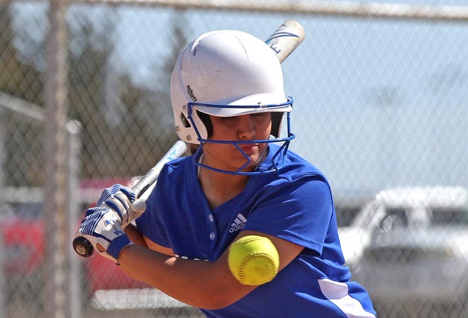 Clarissa Fernandez watches a high pitch go by at the plate for Lake View against Reagan County at the Concho Classic Softball Tournament on Friday, Feb. 28, 2020.