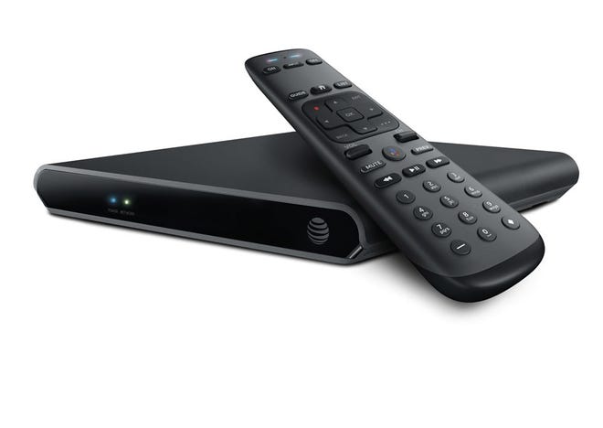 AT&T TV box and voice-activated remote control.