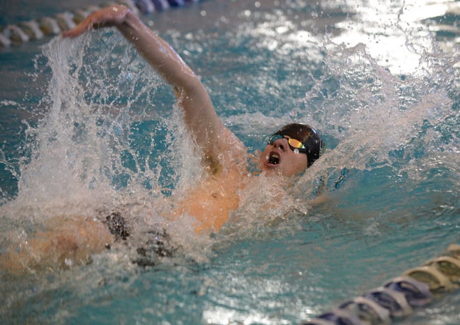 Kinnelon's James Curreri swims in the boys 100-yard backstroke during the NJSIAA 2020 Boys Swimming Meet of Champion at GCIT, Sunday, March 1, 2020.  