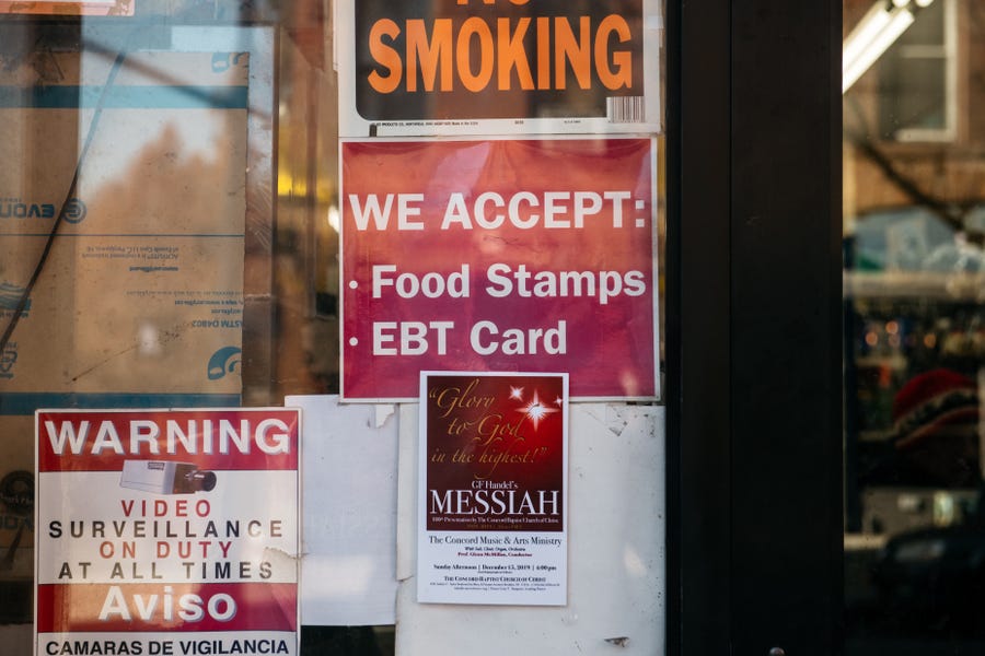 Food stamps sign in New York on Dec. 5, 2019. Immigrants who use them could be deported under the Trump administration's new "public charge" rule.