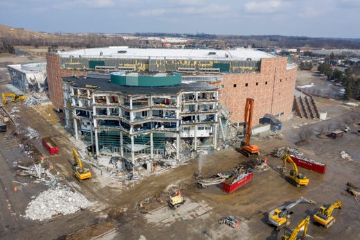 The Palace of Auburn Hills undergoes the beginning stages of demolition, March 2, 2020.