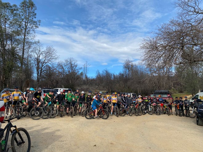 High school students practicing for the National Interscholastic Cycling Association mountain bike race. About 1,000 competitors are anticipated for the race, which is happening in Redding for the first time ever and occurs on March 7, 2020.