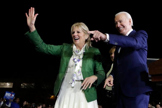 Joe and Jill Biden attend a primary election night rally March 3 in Los Angeles.