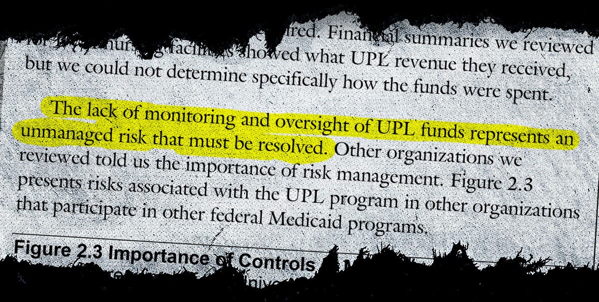 Utah legislative audit, Oct. 17, 2017. UPL refers to extra Medicaid payments available to nursing homes owned by local government.