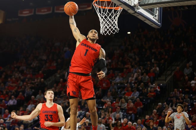 Dayton Flyers forward Obi Toppin (1) dunks the ball against the Richmond Spiders in the second half at Robins Center.