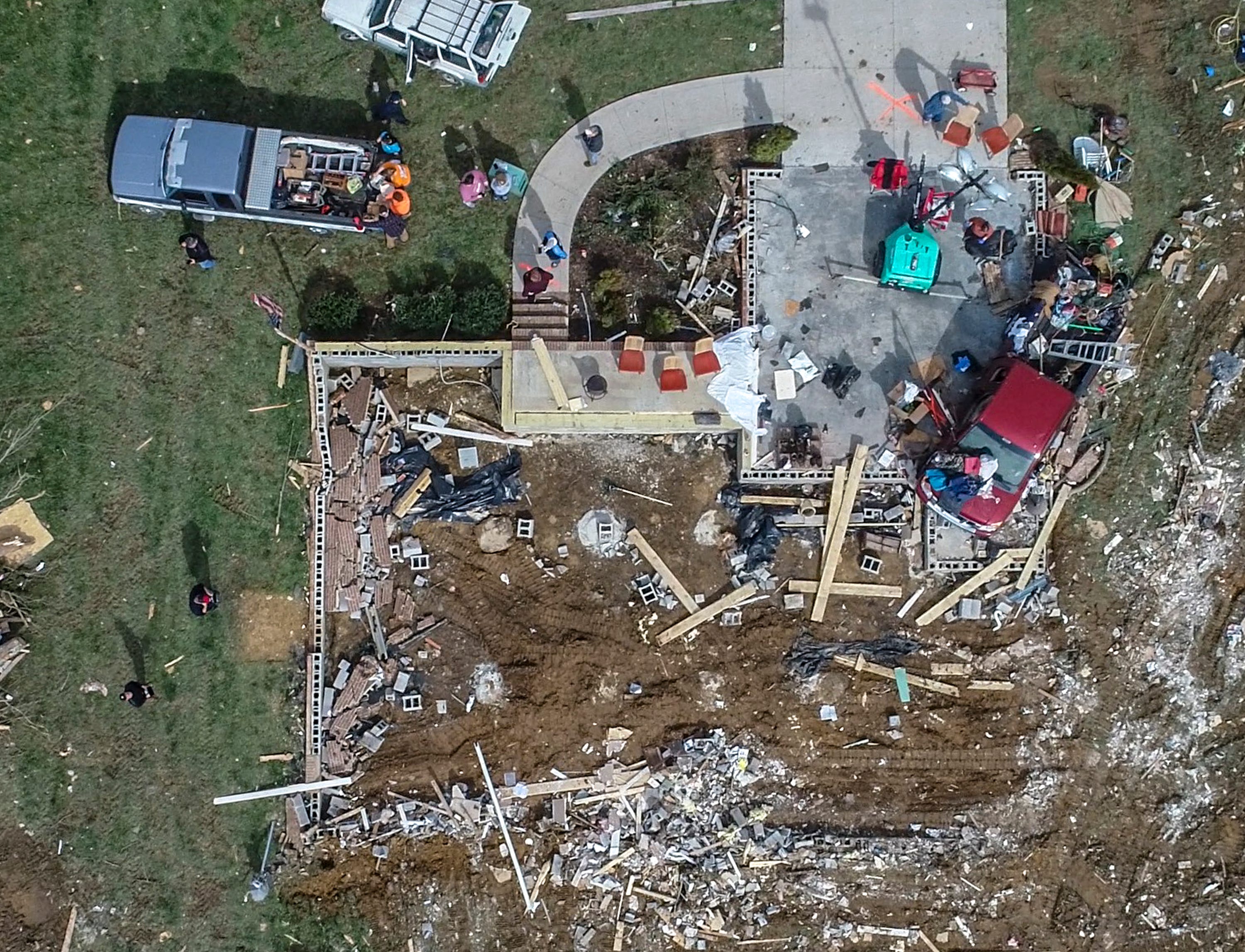 A home near Cookeville, Tenn., was reduced to its foundation by Tuesday's powerful winds.