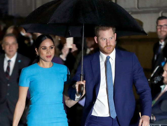 Prince Harry and Duchess Meghan of Sussex arrive at the Endeavor Fund Awards in London on March 5, 2020.