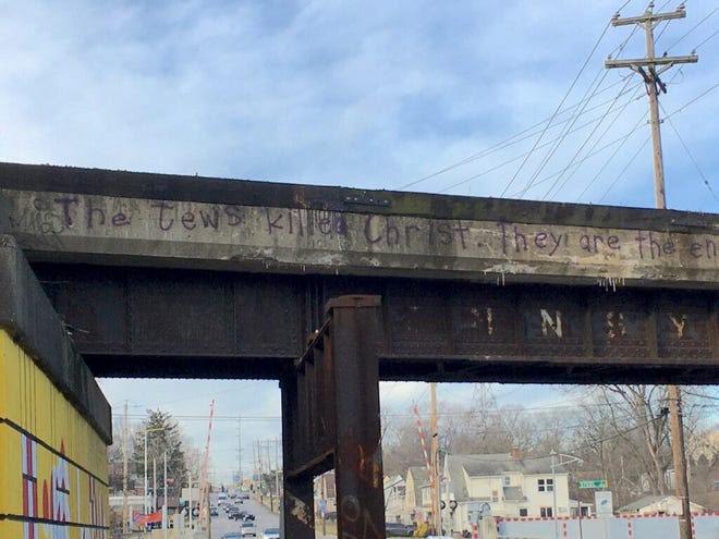 Anti-Semitic graffiti was noticed on a railroad bridge in the Oakley and Madisonville neighborhood this week. City and community leaders denounced it and are working to clean it up quickly.