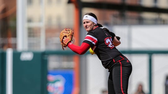 Louisiana shortstop Alissa Dalton (22) during an NCAA softball game against Florida on Saturday, Feb. 29, 2020 in Gainesville, Fla. (AP Photo/Gary McCullough)