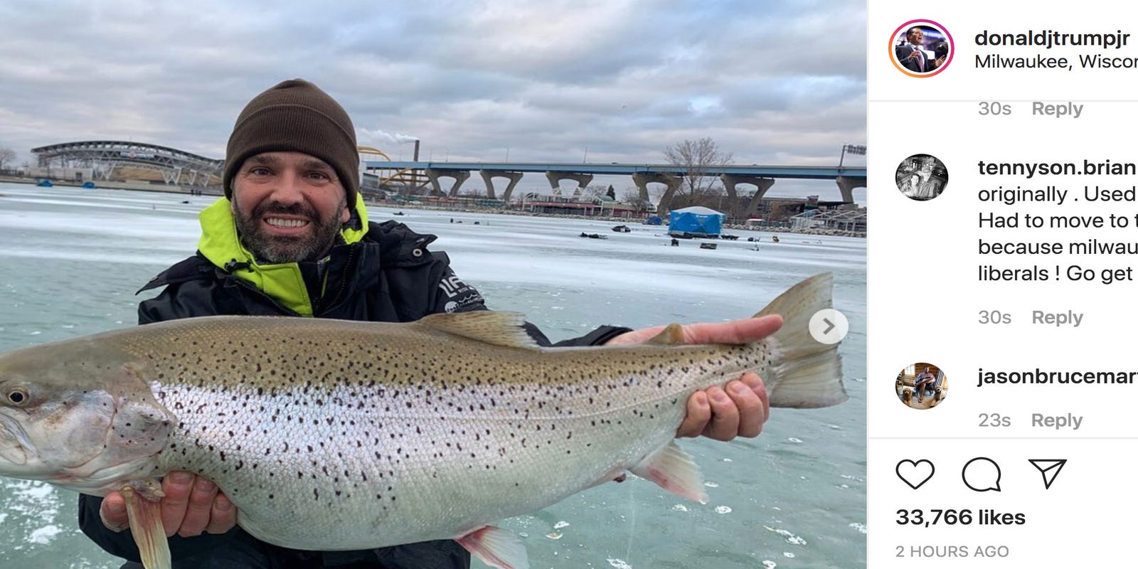 Donald Trump Jr Goes Ice Fishing In Milwaukee Donald Trump Jr Goes Ice Fishing In Milwaukee