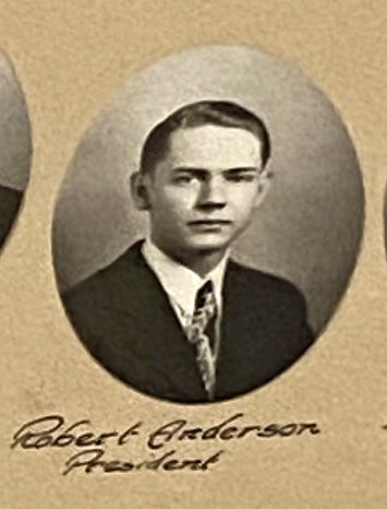 The 1946 L'Anse High School class composite photo, including class president Robert Anderson.