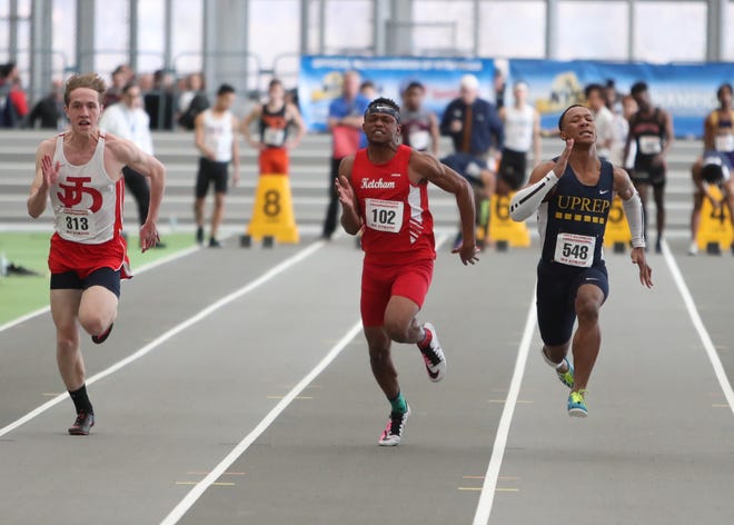 R.C. Ketcham's Davonte Burgos competes in the 55-meter dash preliminaries during the NYSPHSAA Indoor Track & Field Championships at the Ocean Breeze Athletic Complex in Staten Island on Saturday, March 7, 2020. 