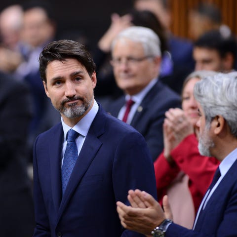 Canada Prime Minister Justin Trudeau delivers a st