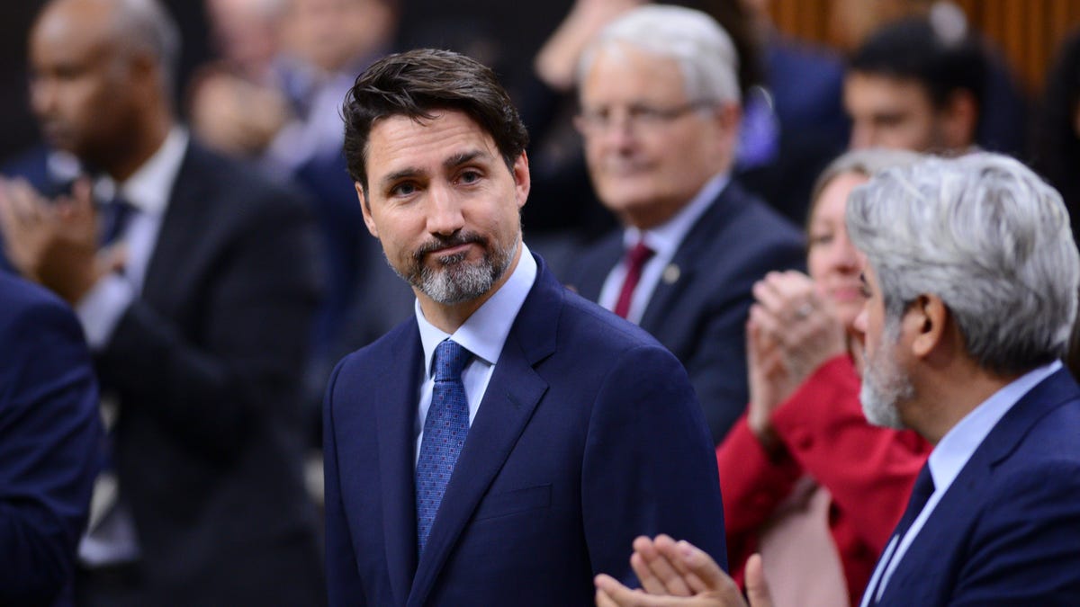 Canada Prime Minister Justin Trudeau delivers a statement in the House of Commons on Parliament Hill in Ottawa, Tuesday, Feb. 18, 2020,, regarding infrastructure disruptions caused by blockades across the country. (Sean Kilpatrick/The Canadian Press via AP) ORG XMIT: SKP107