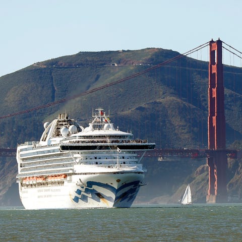 The Grand Princess cruise ship passes the Golden G