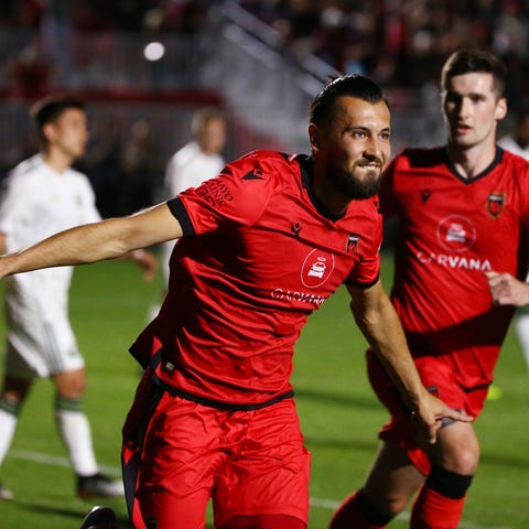 Phoenix Rising FC forward Rufat  Dadashov reacts af