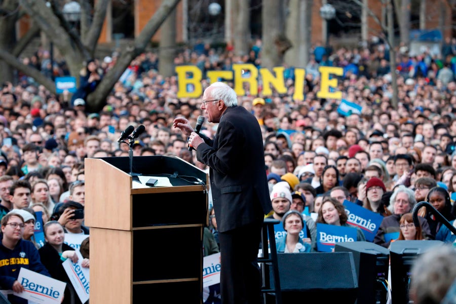 Democratic presidential candidate Bernie Sanders campaigns in Ann Arbor, Michigan, on March 8, 2020.