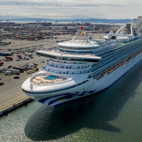 The Grand Princess docks at the Port of Oakland in