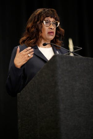 Cincinnati health commissioner Melba Moore speaks during a city summit to give an update on the COVID-19 situation at the Duke Energy Convention Center in downtown Cincinnati on Tuesday, March 10, 2020.