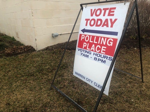 Voting sign at Tuesday, March 10, 2020, at the Fitzgerald Recreation Center.