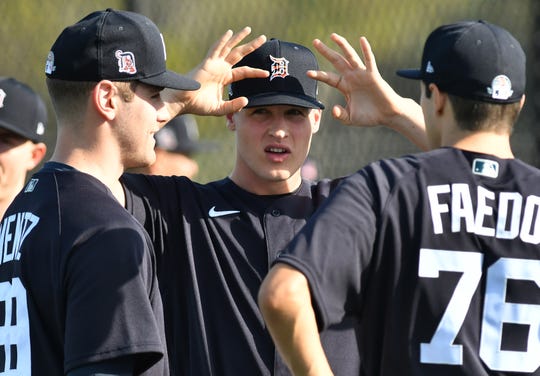 From left, pitchers Joey Wentz, Matt Manning and Alex Faedo are the forefront of the Tigers' future rotation.