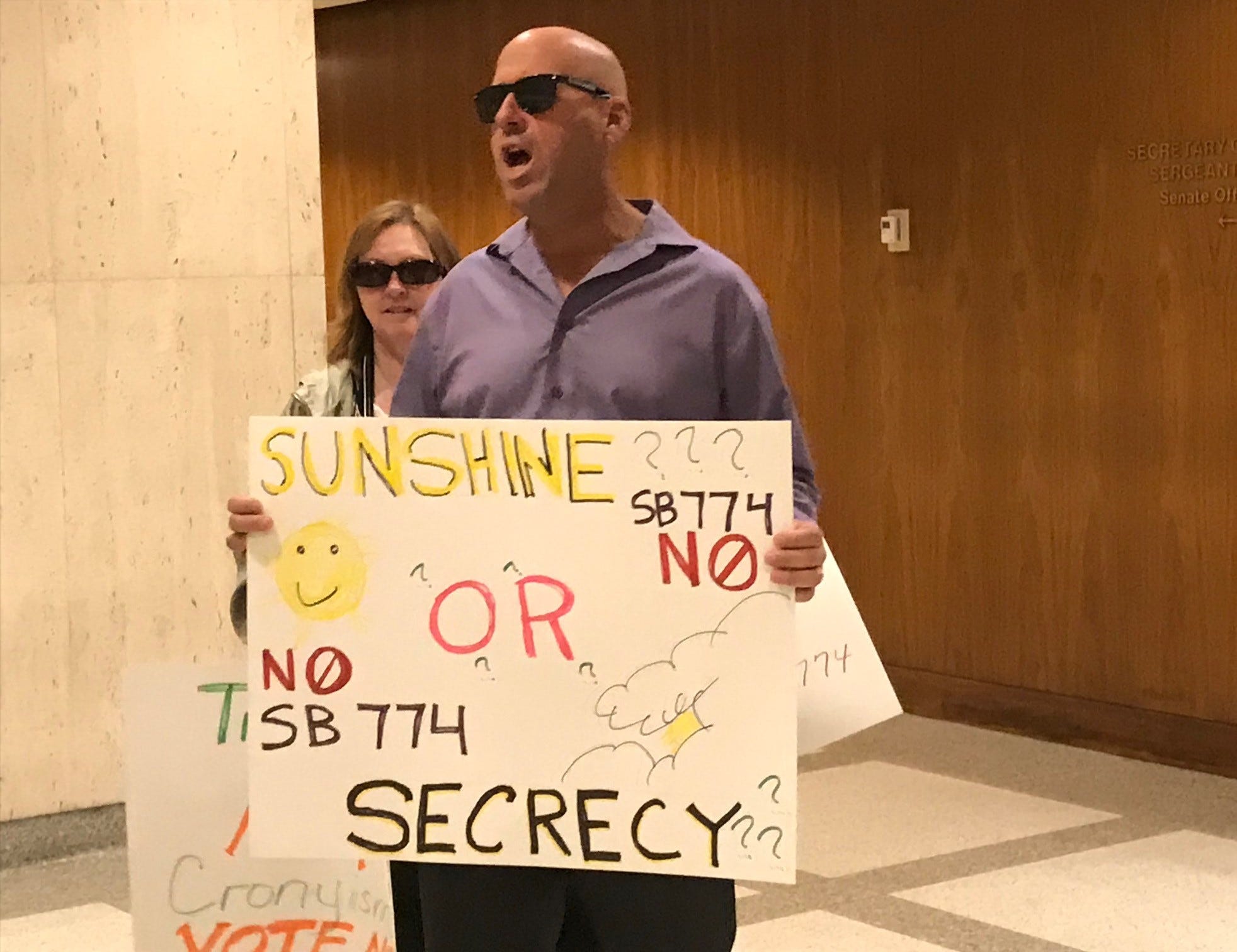 CWA Local 3101 Cocoa Beach President Eric Gosnell participated in a protest at the state capitol against a proposed Sunshine Law exemption, March 10, 2020