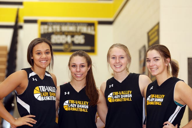 Tri-Valley seniors Kyndal Howe, from left, Lauren King, Audrey Spiker and Karsan Ross have lead the Scotties to the Division II girls basketball Final Four. Tri-Valley's last appearance in the state tournament was during the 2004-2005 season.
