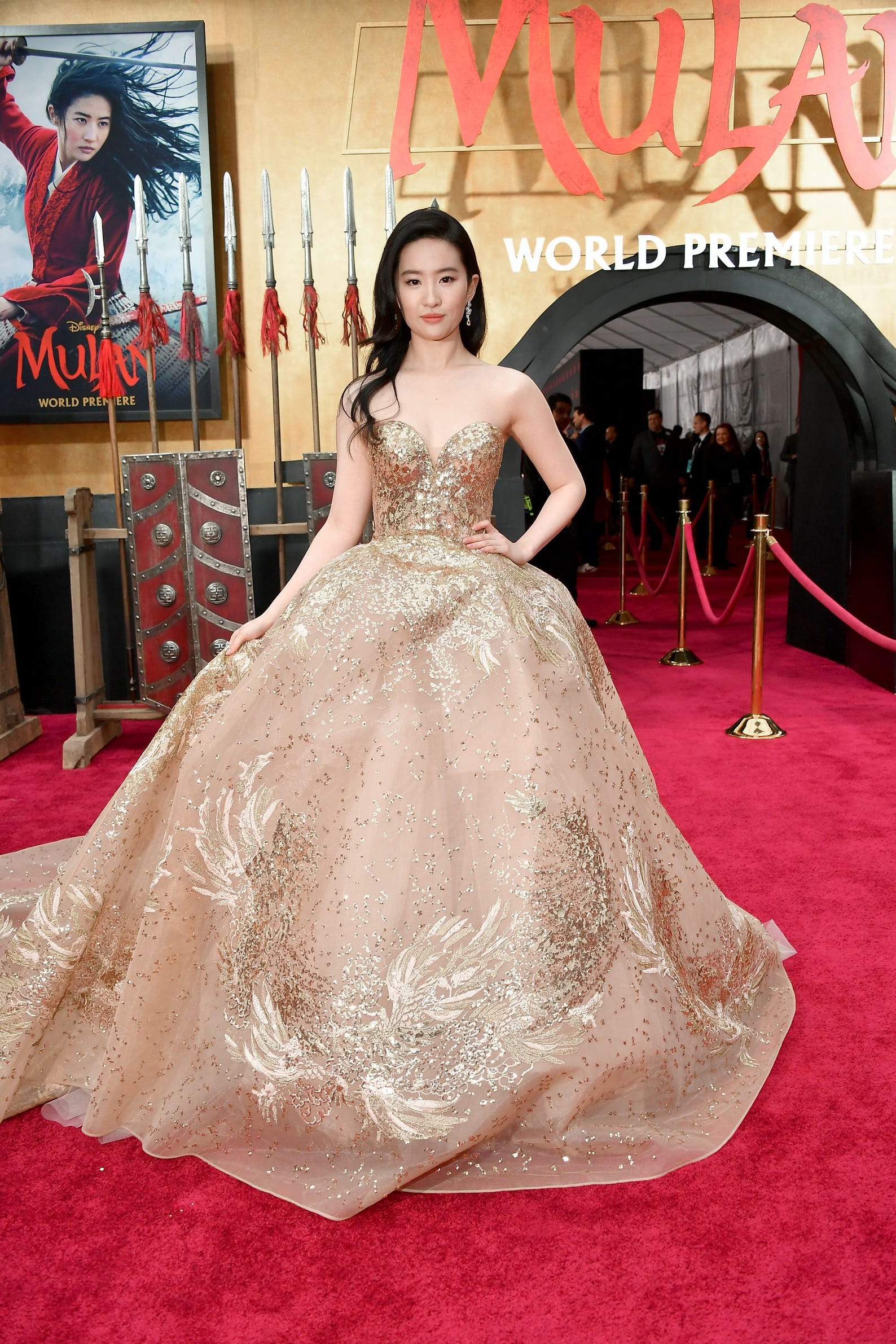 Mulan premiere Christina Aguilera Yifei Liu hit the red carpet