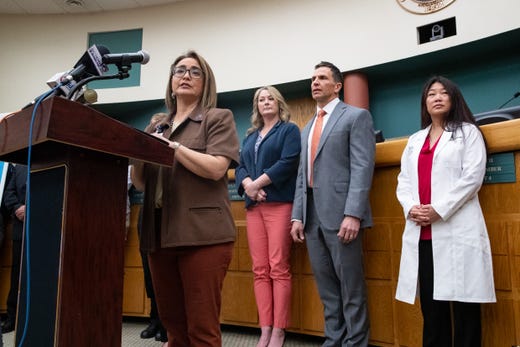Annette Rodriguez, Director of Public Health for the Corpus Christi-Nueces County Public Health District, during a press conference on the areas preparation for the coronavirus on Wednesday, March 11, 2020. 