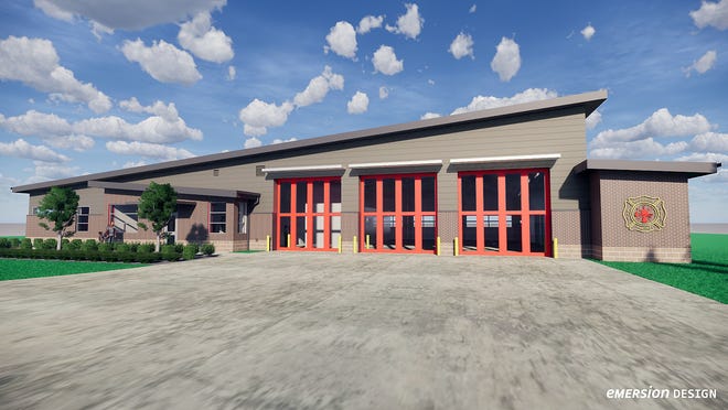 This is a rendering of the front bays of the new Duff Road fire station planned in West Chester Township. The old station is being demolished and construction of the new station is set to begin next month.