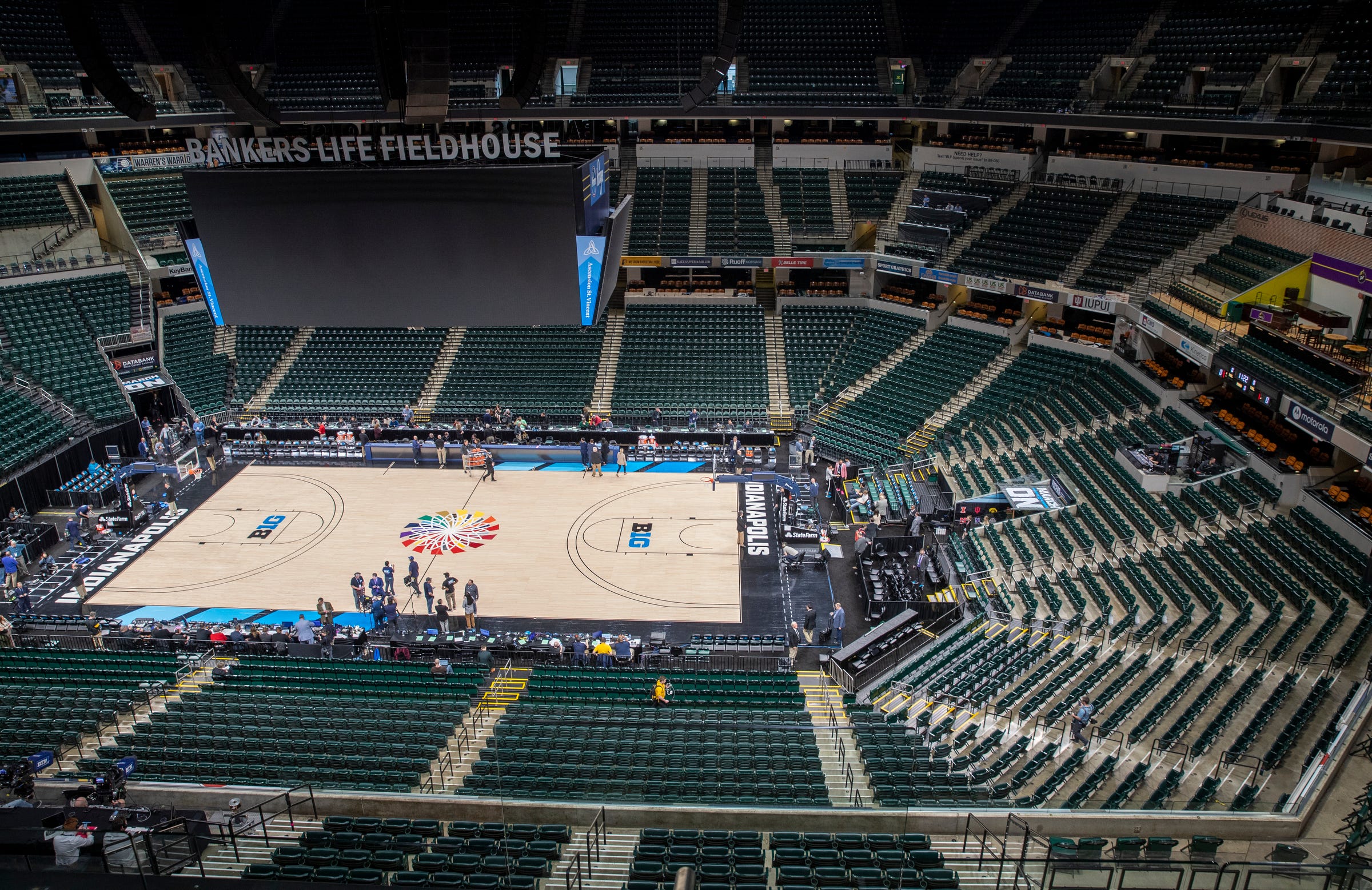 The virtually empty Bankers Life Fieldhouse moments after the remainder of the Big Ten Men's Basketball Tournament was canceled.