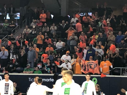 UTEP fans get ready for their team's tip against Marshall at the Conference USA tournament Wednesday night in Frisco. They will be banned from future tournament games