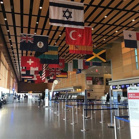 Few passengers dot the international terminal at B
