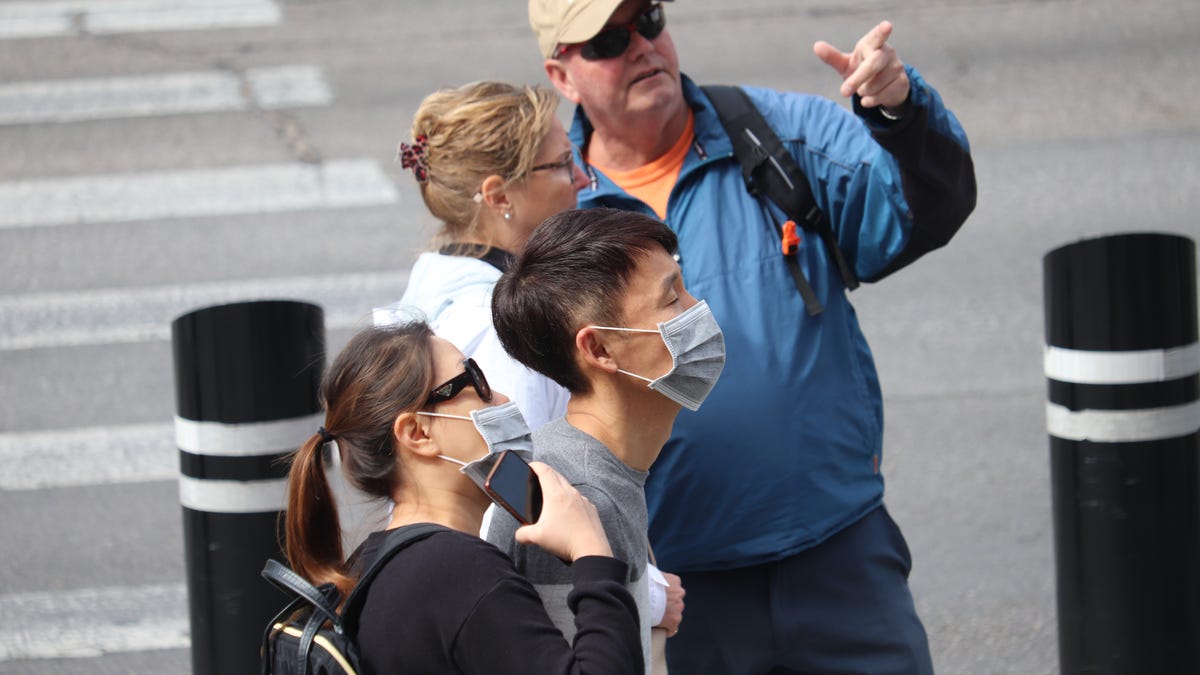 There were very fews masks on the Las Vegas Strip on Friday, March 13, 2020.