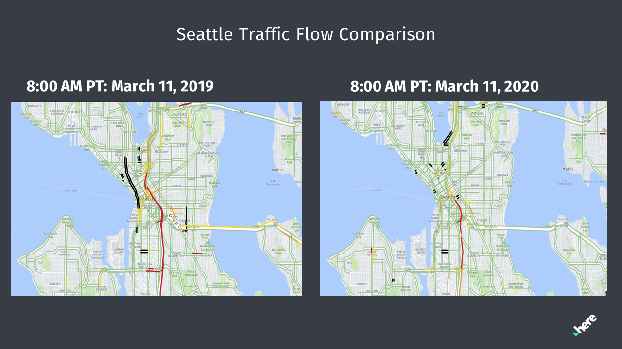Seattle Traffic Flow Map Coronavirus Pandemic Is Cratering Road Traffic In These Us Cities